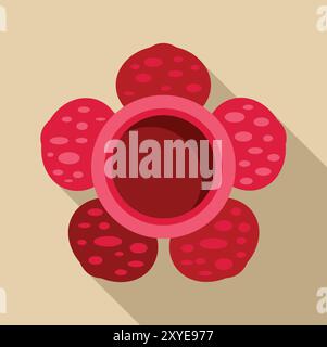 Rafflesia Blume blüht mit Blütenblättern und zentralem Loch Symbol in flachem Stil mit langem Schatten Stock Vektor