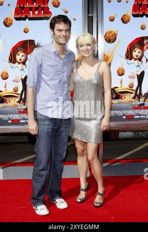 Bill Hader und Anna Faris bei der Premiere von „Wolkig mit einer Chance auf Fleischbällchen“ in Los Angeles, die am September im Mann Village Theater in jn Westwood, USA, stattfand Stockfoto