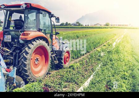Traktor auf eine Landwirtschaft Bereich ausschneiden Stockfoto