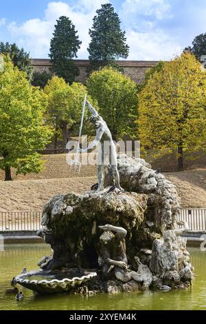 Florenz, Italien, Statue des Neptun-Brunnens aus nächster Nähe in Boboli-Gärten, Europa Stockfoto