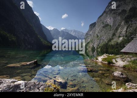 Der Obersee am Königssee bei Schönau im Berchtesgadener Land im Sommer Stockfoto