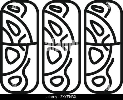 Einfaches Vektorsymbol von drei Frühlingsrollen mit Sauce, ein klassisches asiatisches Gericht Stock Vektor