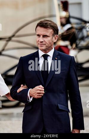 Paris, Frankreich. August 2024. Antonin Burat/Le Pictorium - Empfang der Staats- und Regierungschefs im Elysee-Palast zur Eröffnung der Paralympischen Spiele 2024 in Paris. - 28/08/2024 - Frankreich/Paris - der französische Präsident Emmanuel Macron empfängt am 28. August 2024 ausländische Staats- und Regierungschefs im Elysee-Palast, um die Paralympischen Spiele 2024 in Paris zu starten. Quelle: LE PICTORIUM/Alamy Live News Stockfoto