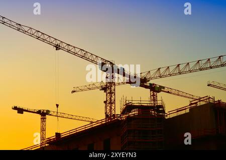 Baukrane auf der Baustelle des Berliner Stadtschlosses Stockfoto