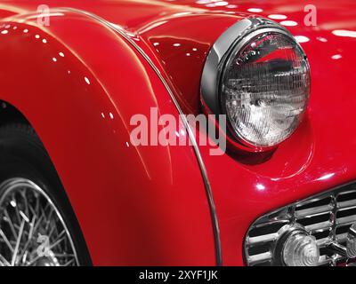 Rot 1959 Triumph TR3A Oldtimer retro-Closeup Details Stockfoto