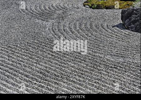 MU Garden, leerer Garten, auch japanischer Steingarten (Kare-san-sui), ist ein trockener Landschaftsgarten, der hauptsächlich aus Felsen, Steinen und Kies besteht, Daishin Ze Stockfoto