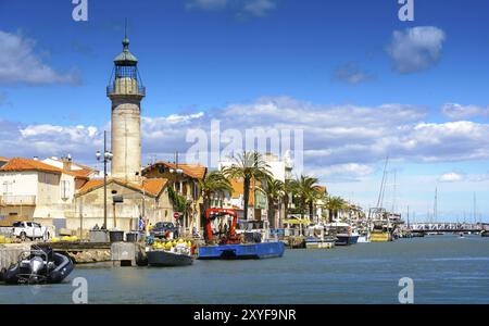 Leuchtturm von Port Camargue oder Grau du ROI Stadt in Frankreich Stockfoto