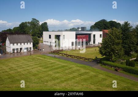 Nationalmuseum von Dänemark in Jelling mit Pandekagehuset Café vom Südhügel aus gesehen Stockfoto