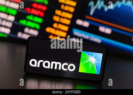 29. August 2024: 29. August 2024, Paraguay. In dieser Fotoabbildung wird das Logo der Saudi Arabian Oil Company (Aramco) auf einem Smartphone-Bildschirm angezeigt (Credit Image: © Jaque da Silva/SOPA images via ZUMA Press Wire). Nicht für kommerzielle ZWECKE! Stockfoto