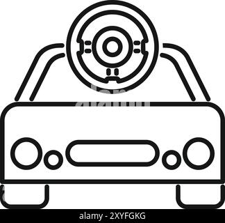 Einfaches Liniensymbol, das den Blickwinkel des Fahrers aus dem Inneren eines Fahrzeugs darstellt, mit Lenkrad und Armaturenbrett Stock Vektor