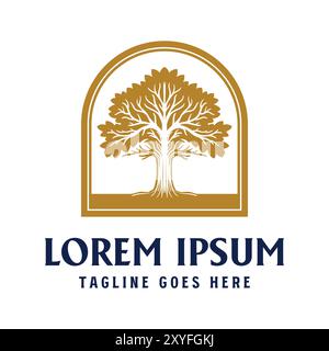 Vintage Retro Eiche Banyan Ahorn Baum des Lebens Abzeichen Label Seal Aufkleber Design Vektor Stock Vektor