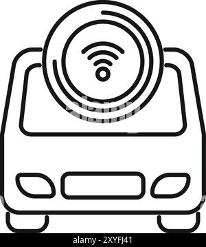 Dieses Symbol eines Smart Car, das ein drahtloses Netzwerk verwendet, repräsentiert das Konzept der vernetzten Fahrzeuge und des Internets der Dinge Stock Vektor