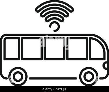 Dieses Symbol stellt einen Bus dar, der ein wlan-Signal empfängt, was die zunehmende Verfügbarkeit von Internetzugang in öffentlichen Verkehrsmitteln darstellt Stock Vektor