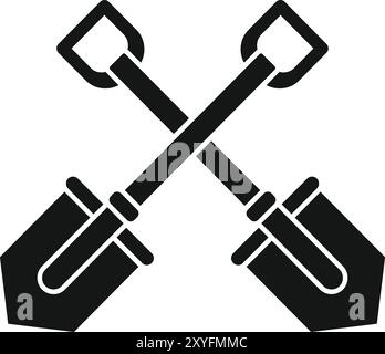 Dieses einfache Symbol zeigt zwei überkreuzte Schaufeln, die harte Arbeit und manuelle Arbeit symbolisieren Stock Vektor