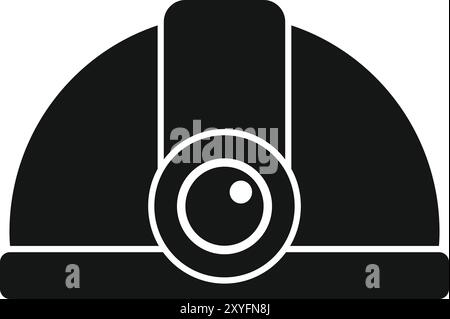 Schwarz-weißes Symbol eines Bergbauhelms mit Scheinwerfer, wichtige Sicherheitsausrüstung für Bergleute, die in dunklen und gefährlichen Umgebungen arbeiten Stock Vektor