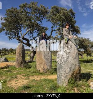 Cromlech Vale Maria do Meio, Nossa Senhora da Graca do Divor, Evora, Alentejo, Portugal, Europa Stockfoto