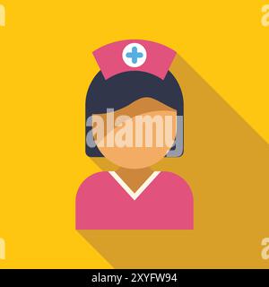 Minimalistisches flaches Design-Symbol einer medizinischen Fachkraft, die rosa Peelings und eine weiße Kappe mit einem blauen Kreuz trägt Stock Vektor