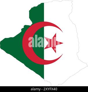 Algerien Flagge in Karte, Algerien Karte mit Flagge, Länderkarte, Algerien Karte mit Flagge, Nationalflagge Algerien Stock Vektor