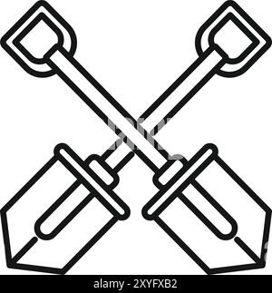 Zwei überkreuzte Schaufeln, die eine x-Form bilden, ein Symbol für Bau, Gartenarbeit und Handarbeit Stock Vektor