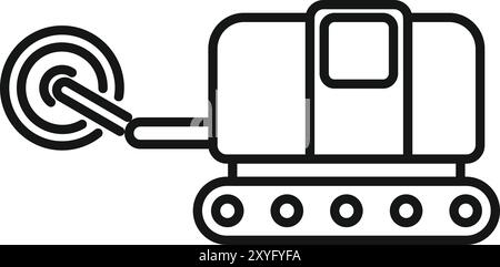 Minimalistisches Symbol eines kleinen Baggers, der mit einem runden Fräser graben kann, ideal für Konstruktionen im Bau- oder Maschinenbereich Stock Vektor