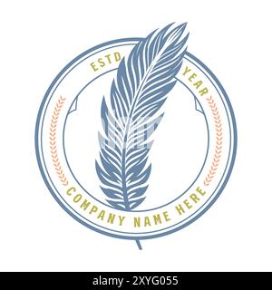 Vintage Retro-Emblem mit Feder für Notar Anwalt oder Autor. Vektorabbildung Stock Vektor