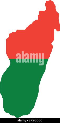Madagaskar Flagge in Karte, Madagaskar Karte mit Flagge, Länderkarte, Madagaskar Karte mit Flagge, Nationalflagge Madagaskar Stock Vektor