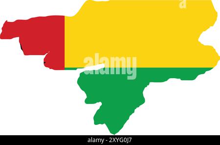 Guinea Bissau Flagge in Karte, Guinea Bissau Karte mit Flagge, Länderkarte, Guinea Bissau Karte mit Flagge, Nationalflagge Guinea Bissau Stock Vektor