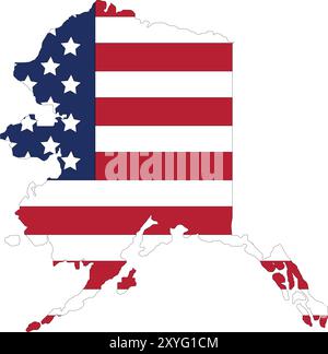 Alaska Flagge, Alaska Karte mit Flagge, Land Karte, Alaska Karte mit Flagge, Nation Flagge Alaska, Amerika Karte Stock Vektor