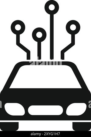 Einfaches Symbol eines Fahrzeugs, das mit einem Netzwerk verbunden ist und Konzepte wie intelligente Fahrzeuge, KI im Verkehr und autonomes Fahren darstellt Stock Vektor