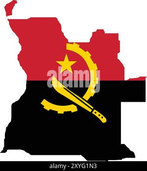 Angola Flagge in Karte, Angola Karte mit Flagge, Länderkarte, Angola Karte mit Flagge, Nationalflagge Angola Stock Vektor