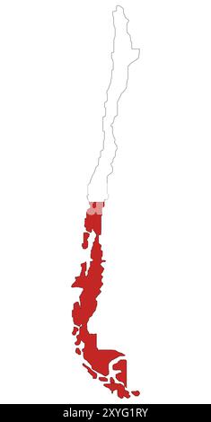 Chile-Flagge in Karte, Chile-Karte mit Flagge, Länderkarte, Chile-Karte mit Flagge, Nationalflagge Chile Stock Vektor