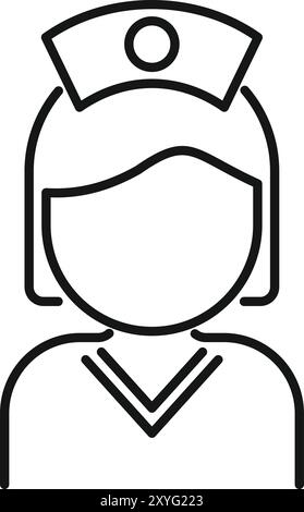 Einfache Linienfigur einer Krankenschwester mit kurzen Haaren in Uniform Stock Vektor