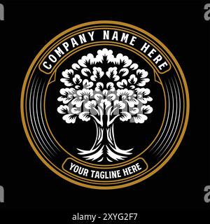 Vintage Retro Circle Eiche Banyan Ahorn Baum des Lebens Abzeichen Label Seal Aufkleber Design Vektor Stock Vektor