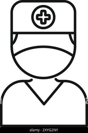 Einfache Linie Symbol eines Arztes, der eine chirurgische Maske und Hut trägt, perfekt für das Gesundheitswesen und medizinische verwandte Designs Stock Vektor