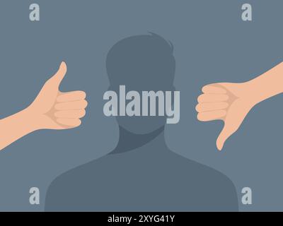 Menschliche Silhouette und zwei Hände an den Seiten, die Gesten zeigen wie und nicht wie. Illustration des flachen Vektors Stock Vektor