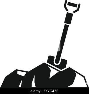 Einfaches Vektorsymbol einer Schaufel, die in einen Kohlehaufen gräbt und Handarbeit, Bergbau und Ressourcengewinnung darstellt Stock Vektor