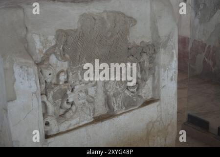 Cacaxtla Archahäologische Stätte und Stättenmuseum. Foun im September 1975. Stockfoto