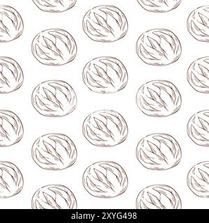 Nahtloses Muster mit Brotlaiben im Line Art-Stil. Ideal für Backwaren, Verpackungen oder Hintergründe. Vektorabbildung isoliert auf einem weiß Stock Vektor