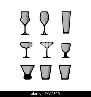 Set von Vintage Retro Art von Glaswaren für Drink Bar Restaurant Icon Illustration Design Vektor Stock Vektor