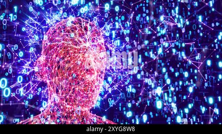 3D-Abbildung. Die Singularität - die Verschmelzung von Wissen und Fähigkeiten Stockfoto