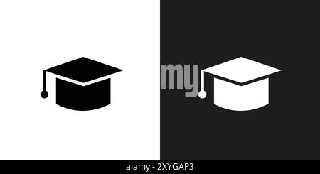 Graduierung Kappe Symbol Logo Zeichen Vektor Umriss in schwarz-weiß Farbe Stock Vektor