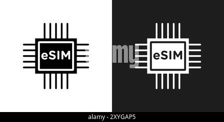 ESIM-Symbol-Logo-Vektorkontur in Schwarz-weiß Stock Vektor