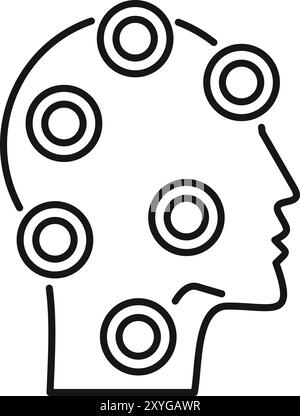 Stilisiertes menschliches Kopfprofil, das ein neuronales Netzwerk zeigt, das mit verbundenen Knoten arbeitet und künstliche Intelligenz und maschinelles Lernen repräsentiert Stock Vektor