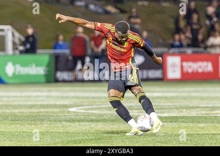 Twquilla, Washington, USA. August 2024. Seattle Sounders Spieler NOUHOU #5 trifft in der 2. Spielhälfte Seattle Sounders vs LA FC für den Lamar Hunt Open Cup, wobei LA MIT 0:1 gewann. (Kreditbild: © Melissa Levin/ZUMA Press Wire) NUR REDAKTIONELLE VERWENDUNG! Nicht für kommerzielle ZWECKE! Stockfoto