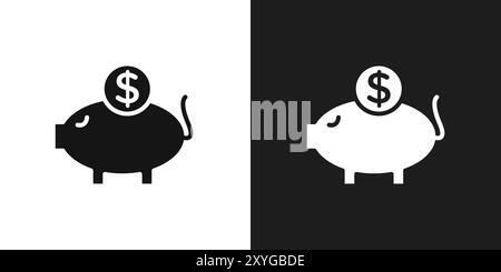 Piggy Bank Icon Logo Zeichen Vektor Umriss in schwarz-weiß Farbe Stock Vektor