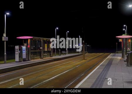 Haltestelle Edinburgh Tram, Ingliston Park & Ride Bei Nacht Stockfoto