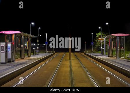 Haltestelle Edinburgh Tram, Ingliston Park & Ride Bei Nacht Stockfoto