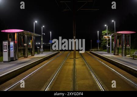 Haltestelle Edinburgh Tram, Ingliston Park & Ride Bei Nacht Stockfoto