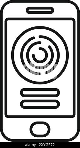 Minimalistische Linienzeichnung eines Smartphones mit einem Fingerabdruckscanner-Symbol, das biometrische Sicherheitsmaßnahmen für die Benutzerüberprüfung darstellt Stock Vektor