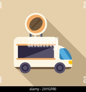 Weißer Coffee Food Truck, der Street Food mit einem großen Kaffeebohne Schild oben anbietet Stock Vektor